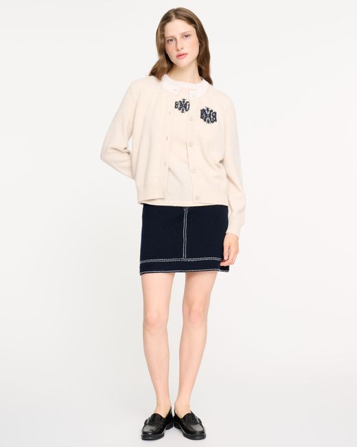 Barrie Natural Marled Cashmere Cardigan With B Logo