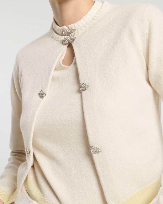 Barrie White Cashmere Cardigan With Jewelled Details
