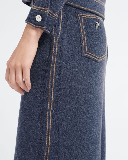 Barrie Blue Long Denim Skirt In Cashmere And Cotton