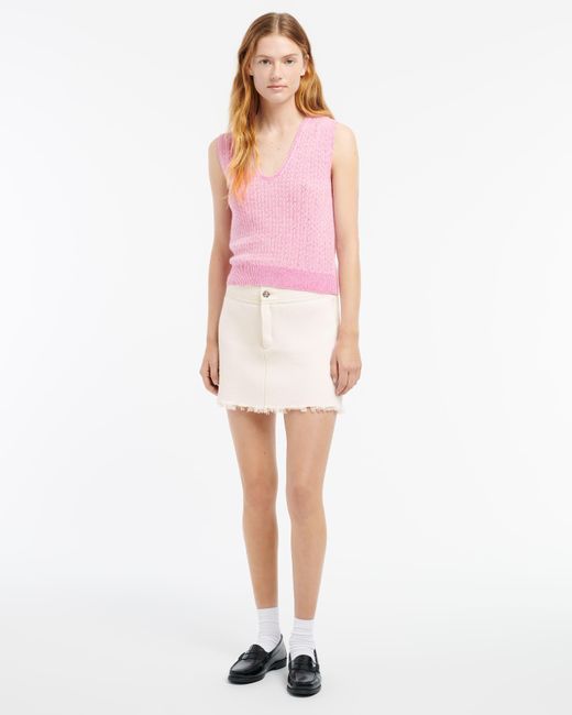 Barrie White Denim Fringed Cashmere And Cotton Miniskirt