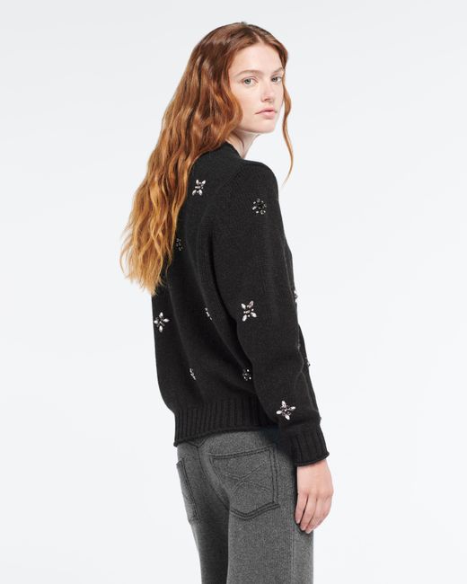 Barrie Black Jumper In Chunky Cashmere With Gold Buttons With Embroidery