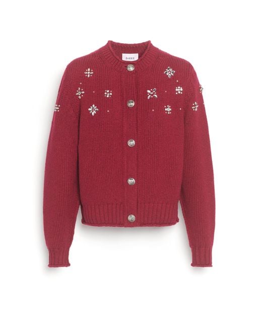 Barrie Red Chunky Cashmere Cardigan With Jewel Detail