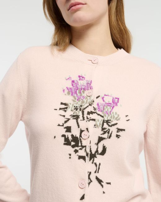 Barrie Pink Cashmere Cardigan With Floral Motif