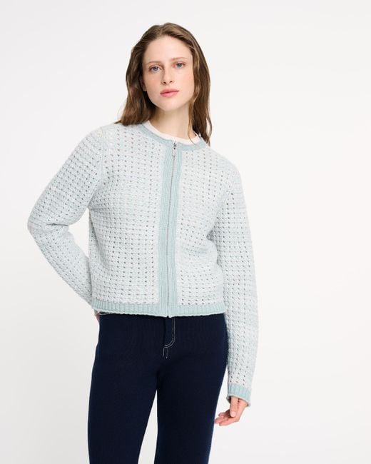 Barrie Blue Crochet Knit Zip-up Cardigan