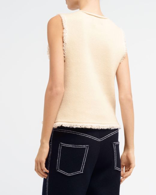 Barrie White Denim Fringed Cashmere And Cotton Top