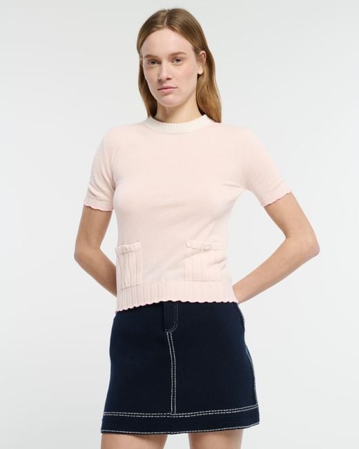 Barrie Pink Lightweight Cashmere And Cotton Top With Ribbed Detailing