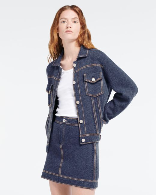 Barrie Blue Denim Cashmere And Cotton Skirt