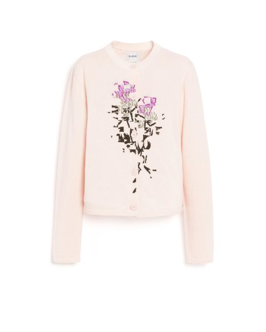 Barrie Pink Cashmere Cardigan With Floral Motif