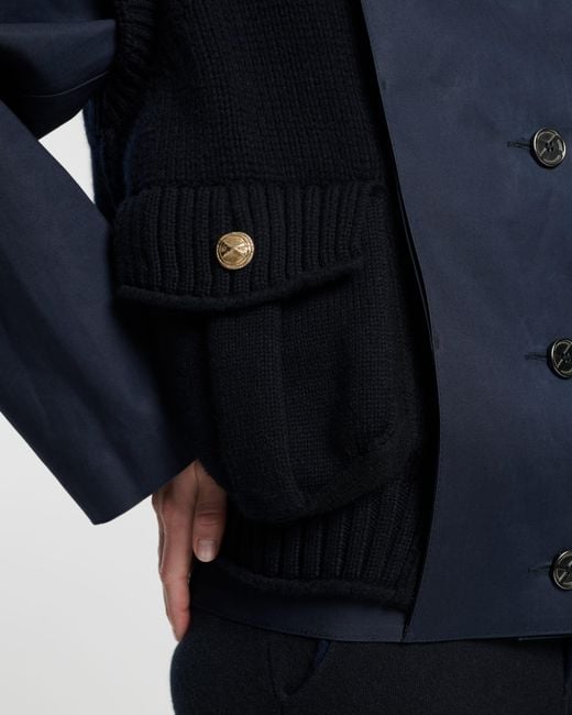 Barrie Blue Short Raincoat With Layered Cashmere Waistcoat for men