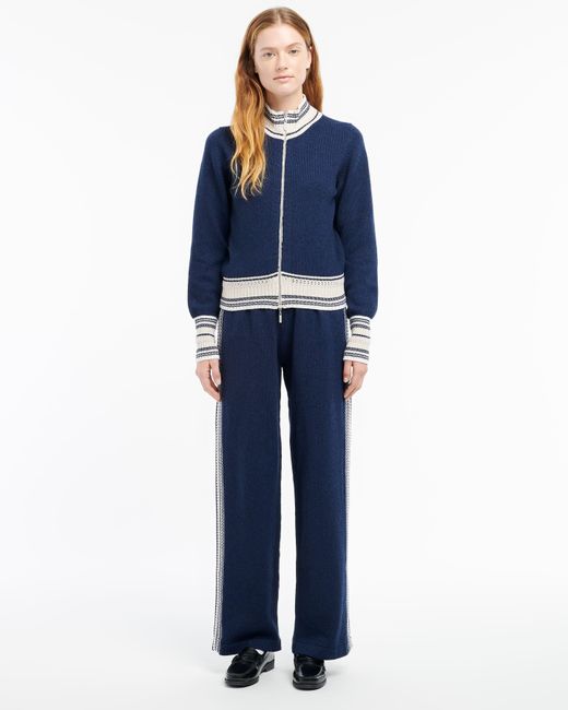 Barrie Blue Mottled Cashmere Zip-up Cardigan
