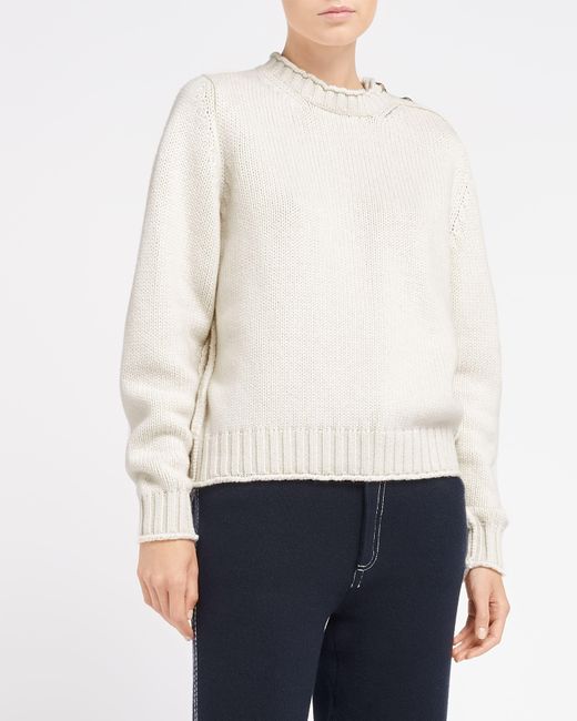 Barrie White Jumper In Chunky Cashmere With Gold Buttons
