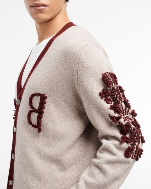 Barrie Natural 3d Logo V-neck Cashmere Cardigan for men