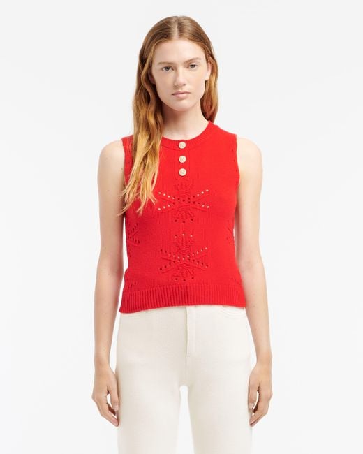 Barrie Red Cashmere And Cotton Top With An All-over Motif