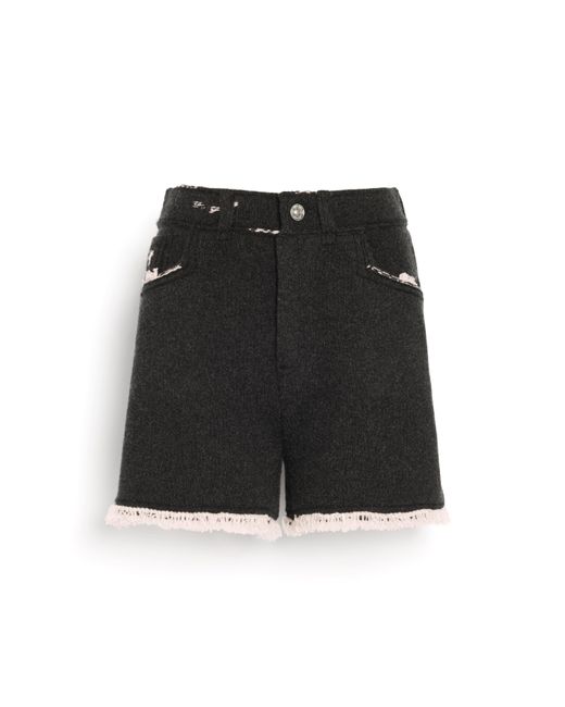Barrie Black Denim Fringed Cashmere And Cotton Shorts