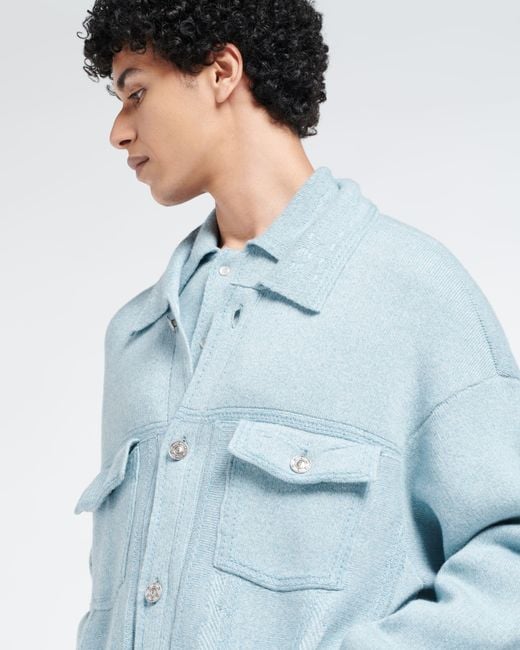 Barrie Blue Denim Oversized Cashmere And Cotton Jacket for men