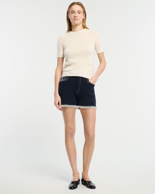 Barrie White Lightweight Cashmere And Cotton Top With Ribbed Detailing