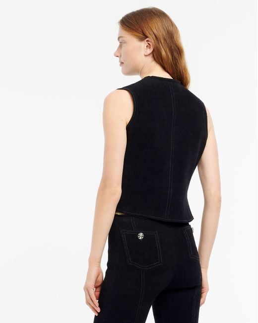 Barrie Black Suede-effect Sleeveless Jacket In Cashmere And Cotton