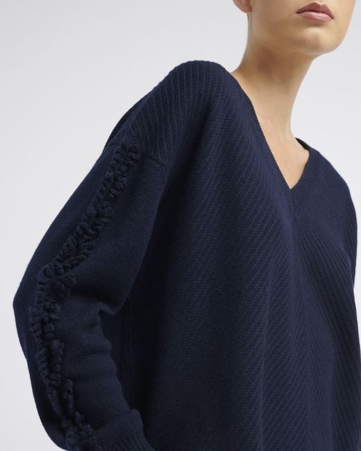 Barrie Blue Timeless V-neck Cashmere Jumper