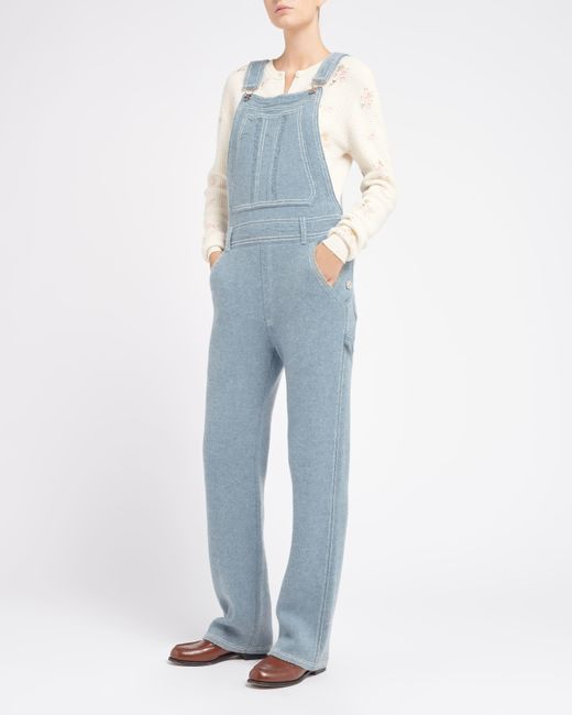 Barrie Blue Denim Overalls In Cashmere And Cotton