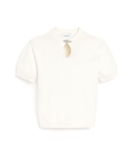 Barrie White Cashmere Top With Tone-on-tone Gem Details