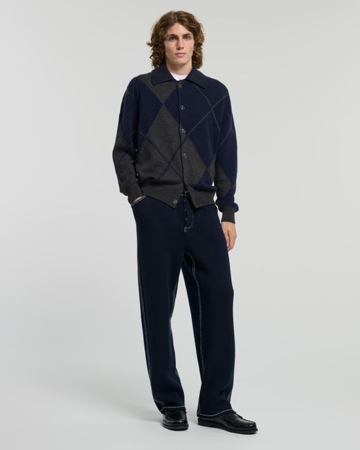 Barrie Blue Cashmere Cardigan With A Tartan Motif for men