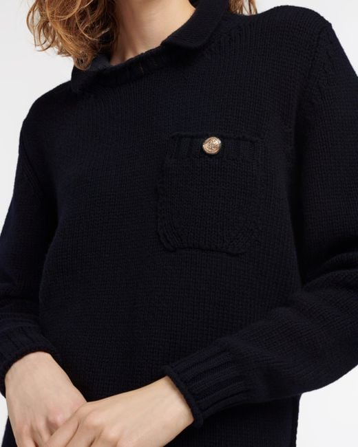 Barrie Blue Chunky Cashmere Jumper With Polo Shirt Collar