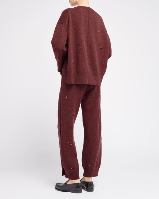 Barrie Purple Iconic Trousers In Cashmere With Floral Embroidery