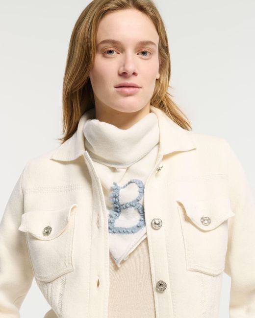 Barrie White Cashmere Scarf With Details