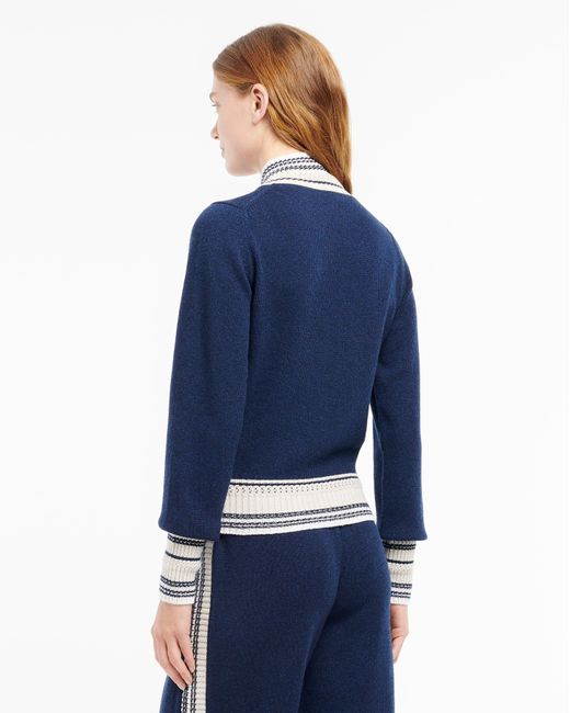 Barrie Blue Mottled Cashmere Zip-up Cardigan