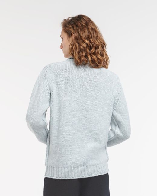 Barrie Blue Chunky Cashmere Jumper With Polo Shirt Collar