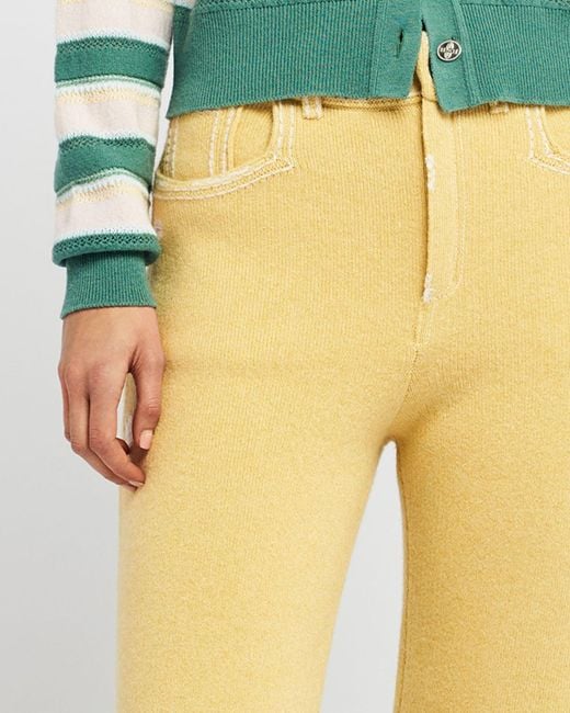 Barrie Yellow Denim Fringed Cashmere And Cotton Trousers