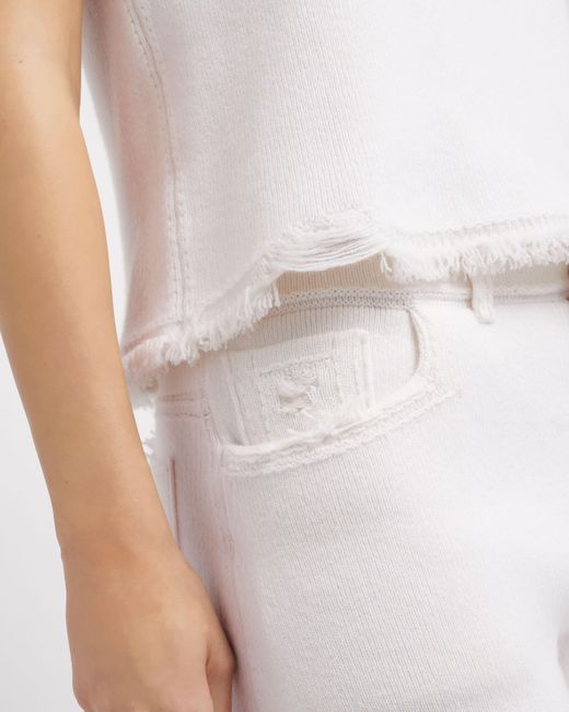 Barrie White Denim Fringed Cashmere And Cotton Top
