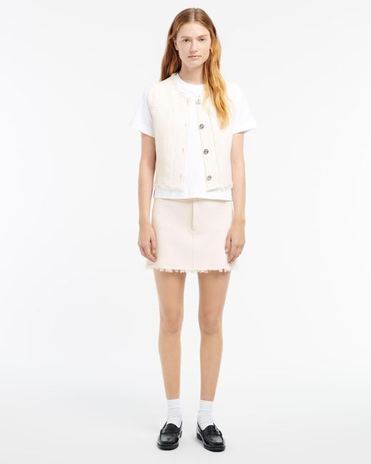 Barrie White Denim Fringed Cashmere And Cotton Sleeveless Jacket