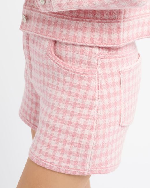 Barrie Pink Denim Cashmere And Cotton Shorts With Gingham Motif
