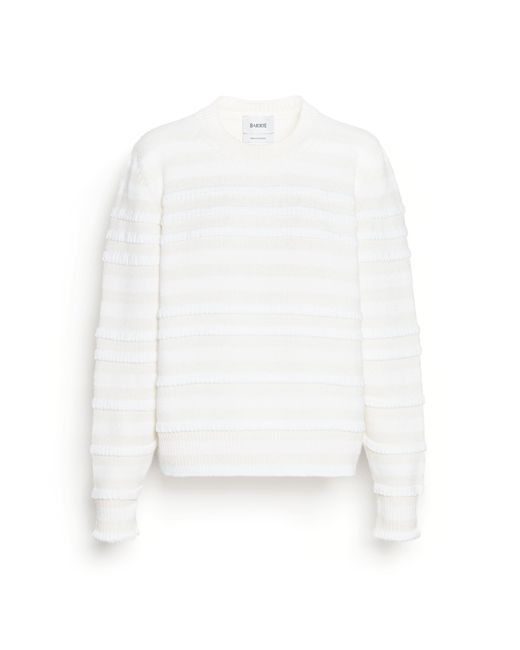 Barrie White Striped Cashmere And Cotton Round-neck Jumper
