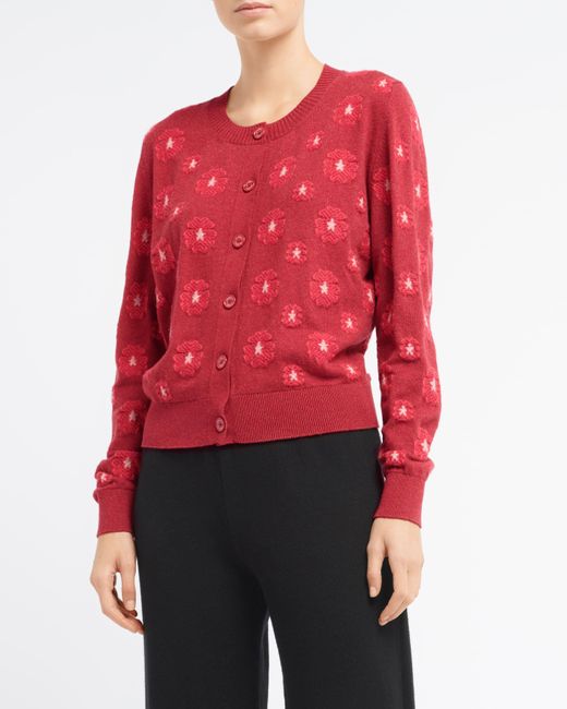 Barrie Red Poppy Cashmere And Cotton Cardigan