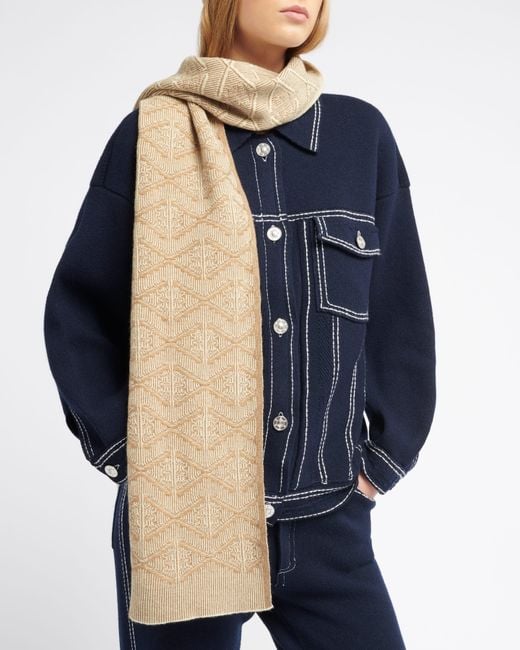 Barrie Natural Scarf In Cashmere With A Monogram Motif