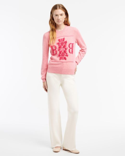 Barrie Pink 3d Logo Round-neck Jumper In Mollted Cashmere