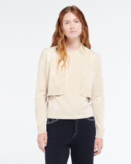 Barrie Natural Cashmere Cardigan With A Floral Motif