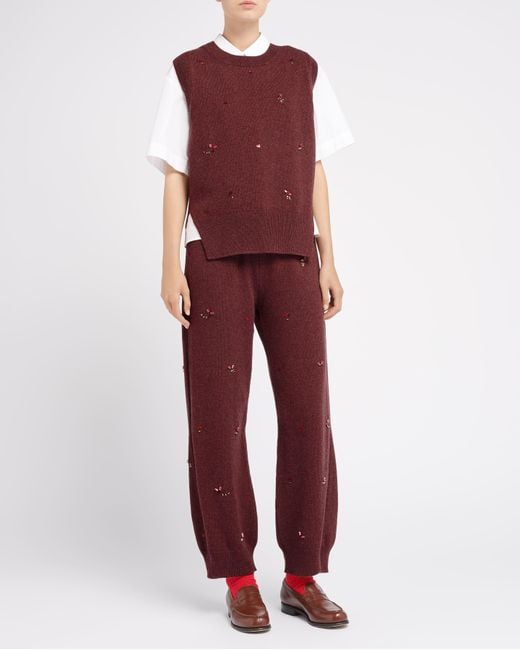 Barrie Red Iconic Sleeveless Jumper In Cashmere With Floral Embroidery