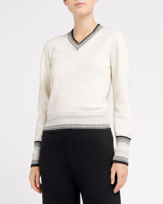 Barrie White Cashmere V-neck Jumper