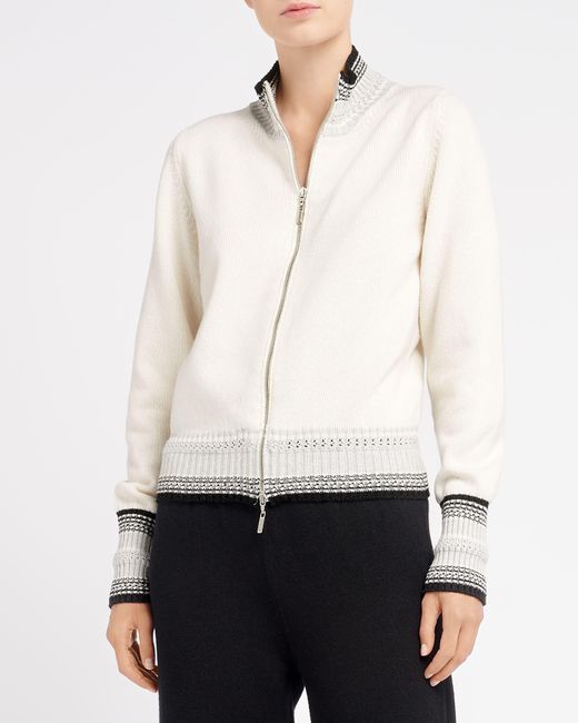 Barrie White Mottled Cashmere Zip-up Cardigan