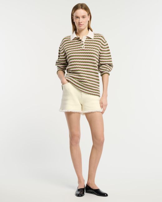 Barrie Natural Denim Fringed Cashmere And Cotton Shorts
