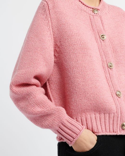 Barrie Pink Cardigan In Chunky Cashmere With Gold Buttons