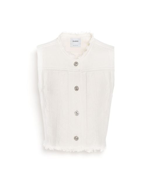 Barrie White Denim Fringed Cashmere And Cotton Sleeveless Jacket