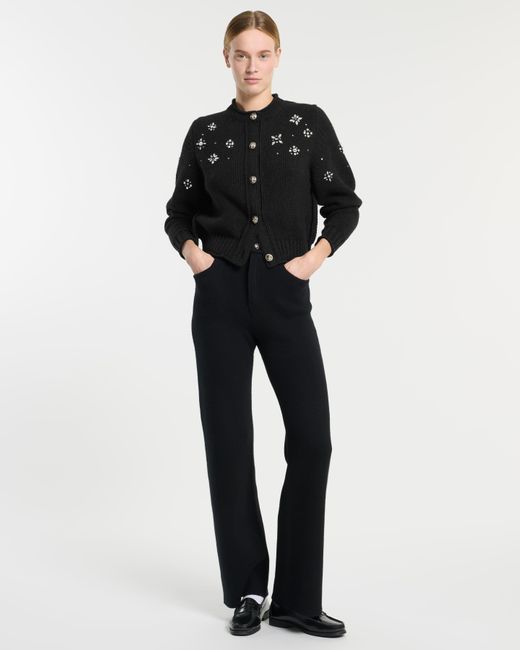 Barrie Black Chunky Cashmere Cardigan With Jewel Detail
