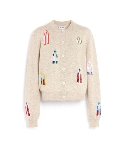 Barrie Natural Cashmere Cardigan With Landscape Motif