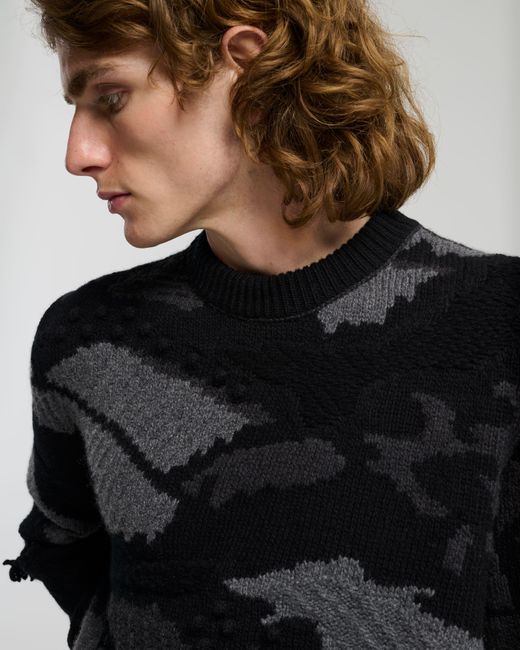 Barrie Black Cashmere Sweater With Landscape Motif for men