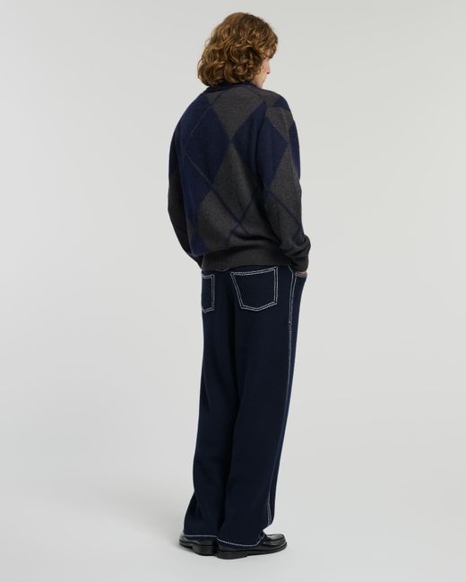 Barrie Blue Cashmere Cardigan With A Tartan Motif for men