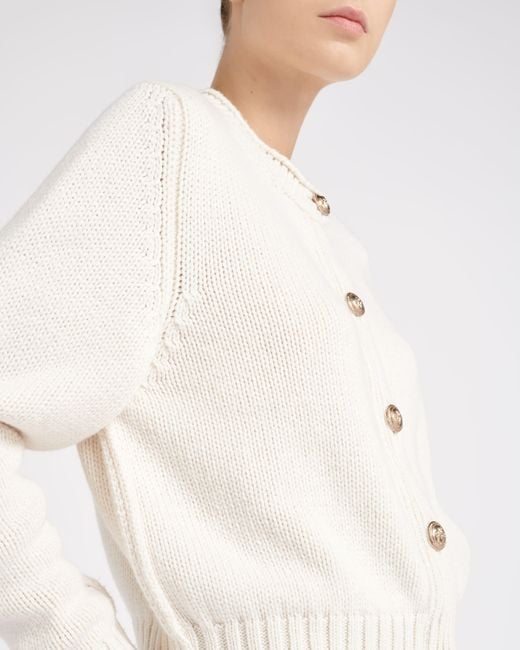 Barrie White Cardigan In Chunky Cashmere With Gold Buttons